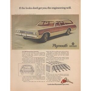 1969 Plymouth Station Wagon Vintage Print Ad Sport Suburban Woodgrain Classic